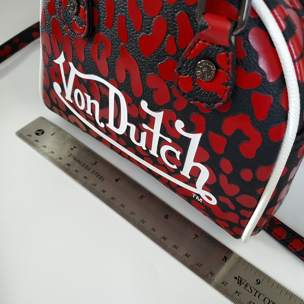 New Von Dutch Bag Purse Black Red Cheetah Print Bowling Crossbody Strap Y2K Logo - Picture 2 of 6